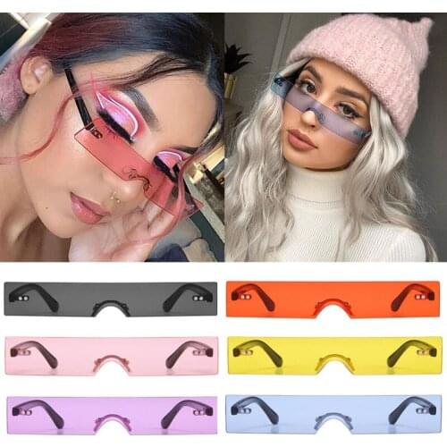 Wholesale One Piece Rimless Rectangle Sunglasses Women 2020 Luxury Brand Designer Blue Pink Sun Glasses Punk Square Shades Bulk