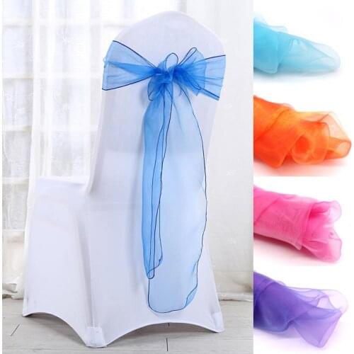 50pcs High Quality Organza Chair Sashes Wedding Chair Sash Bow Knot Decoration Chair Band Ties for Home Hotel Wedding Banquet