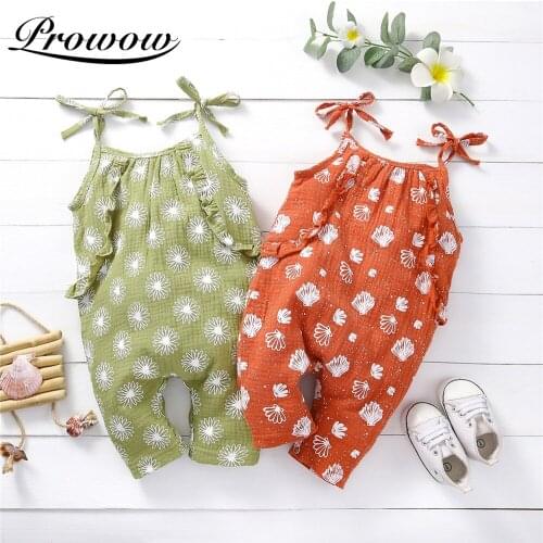 Prowow Girly Clothes For Babys Romper Full Print Newborn Sleepwear Shoulder Bandage Childrens Overalls Female Toddler Costume