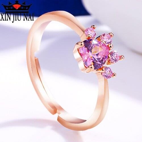 Powder, white, two-color cute dog paw print adjustable simple style bear paw crystal CZ ring female birthday exquisite gift