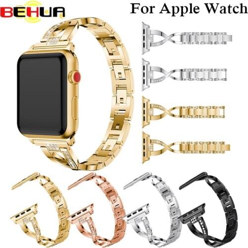 Stainless Steel Strap For Apple Watch Band with Rhinestone 38mm/42mm Smart Watch Metal Band for iWatch Series 3 2 1 Bracelet