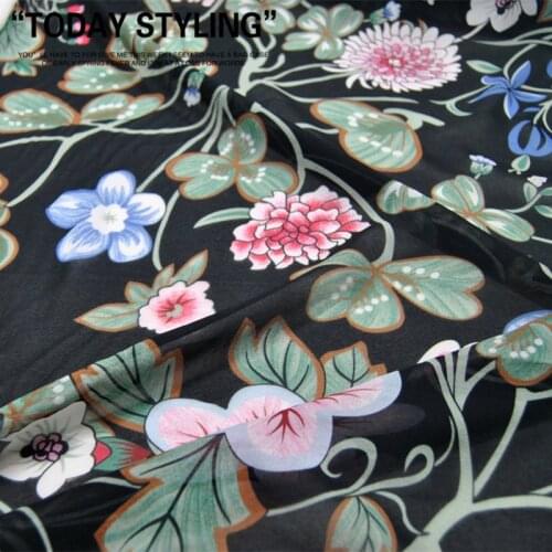 LEO&LIN Black Elasticity Flower Real Silk Chiffon Silk Clothing Cloth Fabric DIY Sewing Tissue