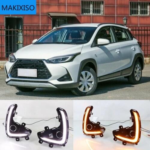 2PCS LED Daytime Running Light For Toyota Yaris 2020 2021 Dynamic Turn Yellow Signal Relay Car 12V LED DRL Day Light