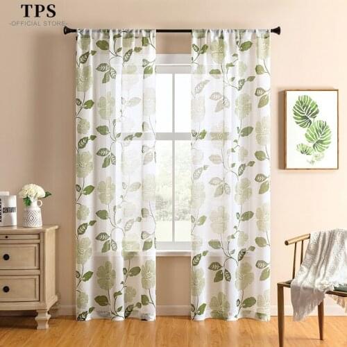 TPS Floral Printed Tulle Curtains Window Kitchen Sheer Curtains for Living Room Bedroom Window Treatment Modern Home Decor Panel