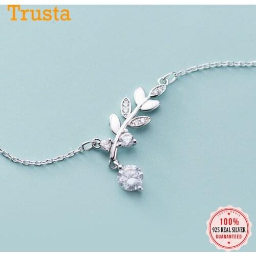 Trustdavis Fashion Real 925 Sterling Silver Sweet Dazzling CZ Leaves Pendant Short Necklace For Women Mothers Day Jewelry DB959