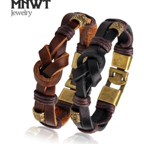 MNWT Vintage Casual Leather Bracelets Charm Black Brown Wrap Bracelets Bangles Punk Male Rope Chain Wholesale Men Jewelry