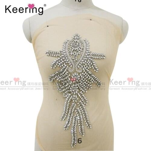 High-end custom rhinestone bridal applique for wedding dress WDP-075