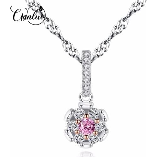 WL Vintage Flower Shape Pendant Pink Crystal Zircon Stone Women Necklace 925 Silver Two-Color Gold Pendants Necklaces for Women