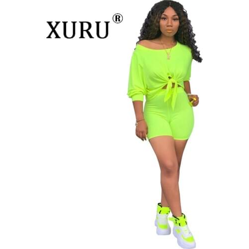 XURU summer new womens jumpsuit two-piece off-the-shoulder romper shorts suit
