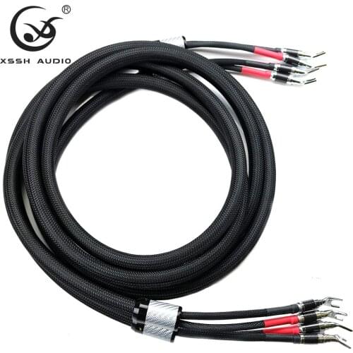 YIVO XSSH audio TRANSPARENT TYPE CL2 Carbon Fiber Y spade to spade Plug 6 core OCC Pure Copper OFC 18mm Speaker Cable Cord Wire