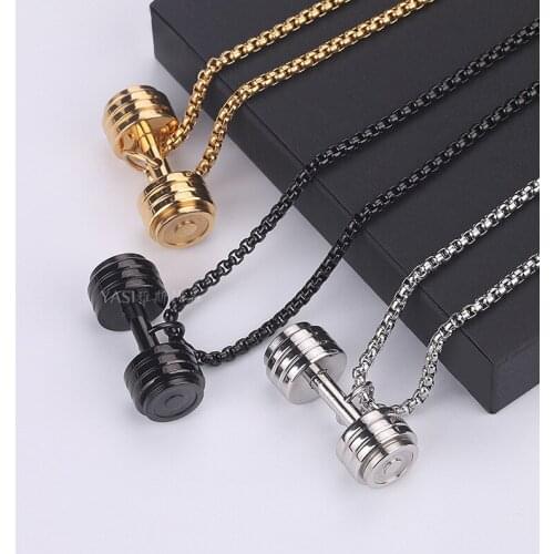 Rock jewelry for neck gifts for black barbell necklace mens stainless steel fashion gold chain necklace pendant male accessories