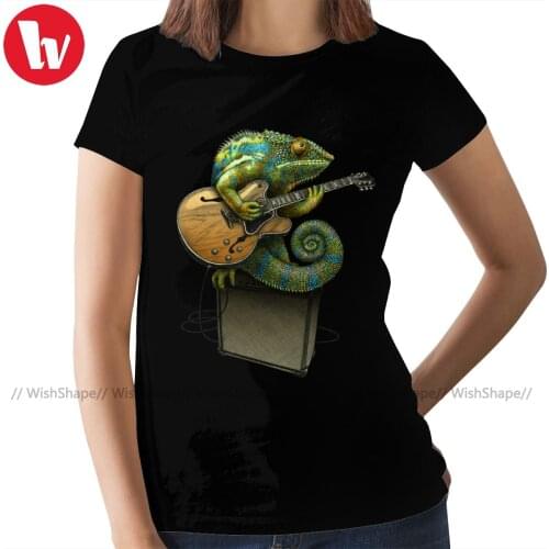 Lizard T-Shirt Chameleon Plays The Blues T Shirt Plus Size Navy Women tshirt Simple Cotton Ladies Tee Shirt