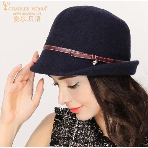 Lady Fedoras Wool Hat Girls Woolen Fedoras Cap Female Elegant Fashion Fishman Hat Autumn and Winter Warm Wear B-8672
