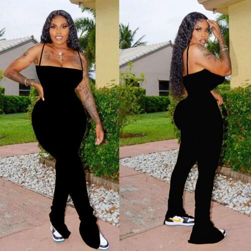 Sexy Bodycon Stacked Jumpsuit Women Spaghetti Strap Backless Body Overalls One Peice Ruched Leggings Pants Rompers Club Outfits