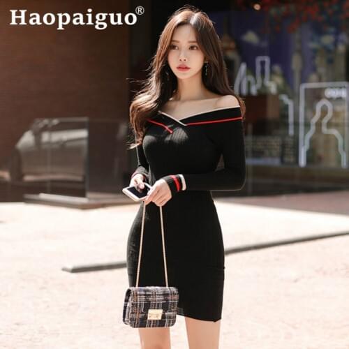 2019 Spring Knitted Dress Women V-neck Striped Mini Dress Club Wear for Ladies Knitting Corset Slim Bodycon Wrap Dresses Ladies