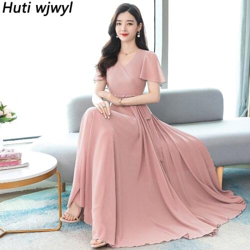 Spring Summer Vintage Plus Size Black Dress Elegant Women Bodycon Party Vestidos 2021 Solid Casual Chiffon Boho Beach Maxi Dress