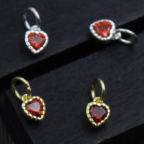 100% 925 Sterling Silver Red Heart Ornament Charms DIY Jewelry Accessories Silver Gold Color Dangle Pendants For Fine Earrings
