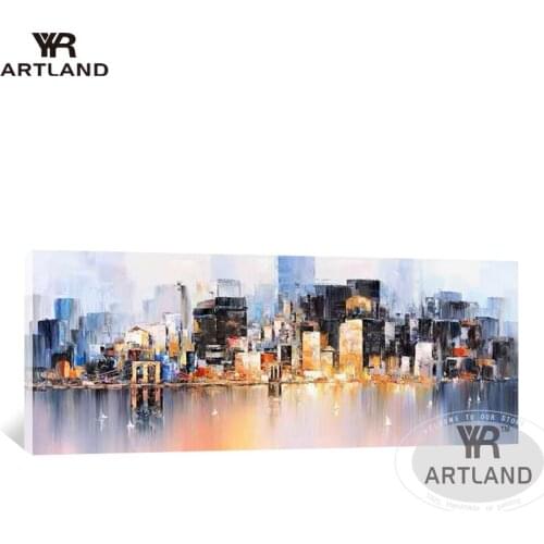 100% Hand-painted beautiful picture color city building scenery oil painting for home decor wall art for living room no framed