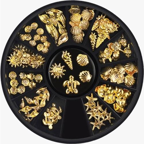 12 Grids 3D Turtle Tool Nail Studs Alloy Mixed Manicure Decoration Rivet Conch Accessories Art Sea Star Shell