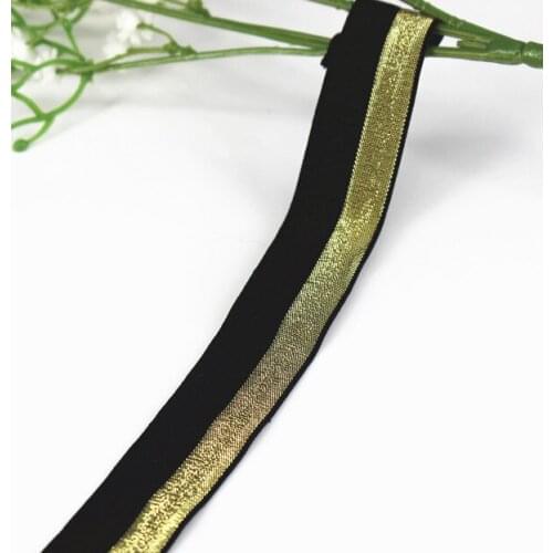 19mm Black Gold Elastic Stretch Ribbon Tape Trim Band Webbing Applique Sewing Supplies cinta for Costume Strap 40yard/T1159