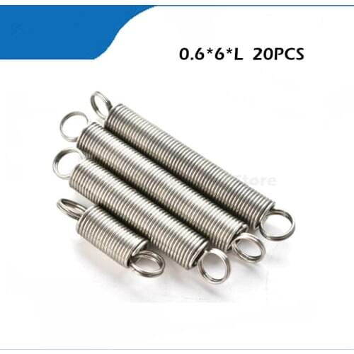 20pcs 0.6mmx6mmxLmm 304 Stainless Steel Dual Hook Small Tension Spring Damping Spring Sliver Tone
