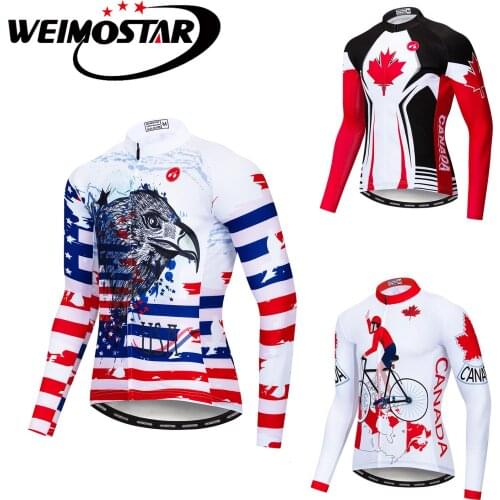 2018 Weimostar Pro Bike Team USA CA Cycling Jersey Long Sleeve Men MTB Bike Jersey Clothing Quick Dry Breathable Bicycle Shirts