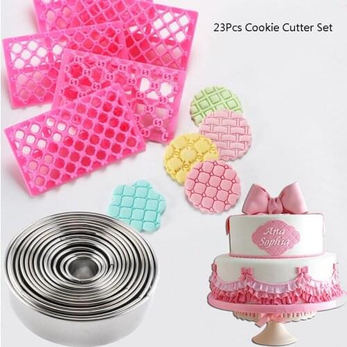 23Pcs Round Cookie Cutter Biscuit Molds Fondant Chocolate Lace Embosser Mould Mousse Cake Dessert Pastry Decorating Tool