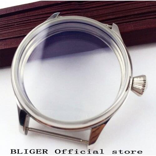 44MM BLIGER Sterile Stainless Steel Transparent Watch Case Fit For ETA 6497 6498 Hand Winding Movement Watch Cover