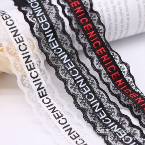 5 yards 25mm NICE Letter Printed Lace Ribbon for Diy Craft Hair wear Bag Clothing Accessories Decoration Trims