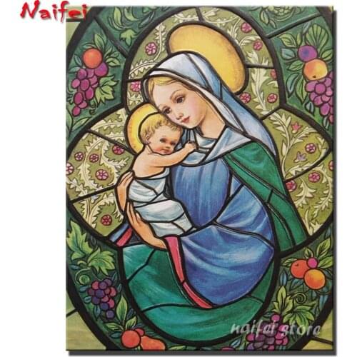 Mother Mary Virgin 5D DIY Diamond Painting Religious Landscape Sea Set Full Round Diamond Embroidery Mosaic Art Painting Gift