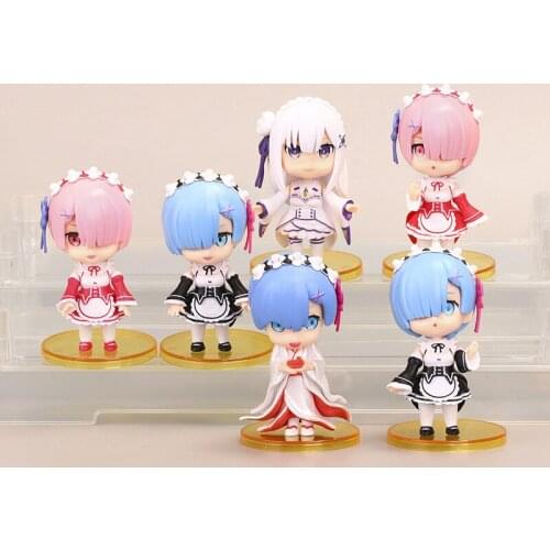 6Pcs/Lot Re:Life In A Different World From Zero Rem Ram Japanese Anime Cartoon Ornaments Figure Toys Collection Decoration Hot
