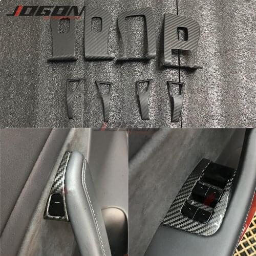 Matte & Glossy Dry Carbon Fiber Interior Window Switch Button Frame Door Handle Panel Trim Stickers For Tesla Model 3 2017-2020