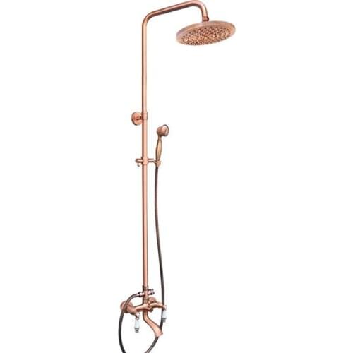 Antique Red Copper Brass Bathroom Shower Faucet Set Bathtub Shower Faucet Bath Shower Tap Rainfall Shower Head arg543