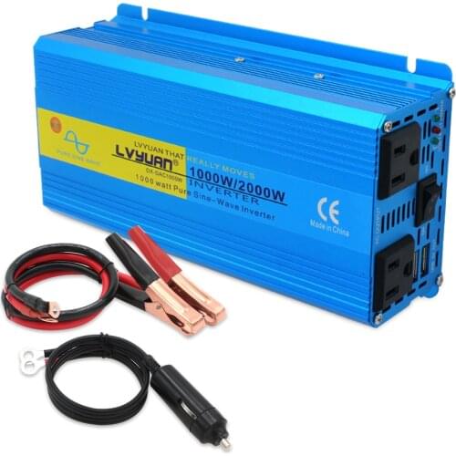 Pure Sine Wave Car Inverter 2000W DC12V to AC 110V US Socket Charging Adapter Solar Transformer Power Converter Dual USB Output