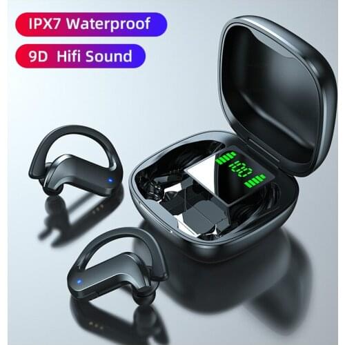 LUSHUO Ear Hook Wireless Bluetooth Headphone 9D HiFi Stereo IPX7 Waterproof Sport Headset With Microphone Charging case