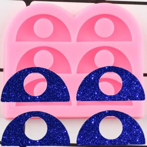 Shiny Semicircle Round Epoxy Craft Silicone Keychain Mold Jewelry Pendant Polymer Clay Mould DIY Handmade Charms Molds