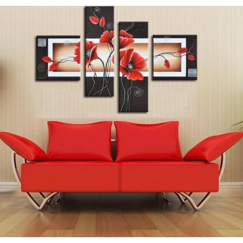 Boutique Home Decor Painting Calligraphy Red Flower Oil Painting on Canvas Abstract Flower Artwork Exquisite Housewarming Gift
