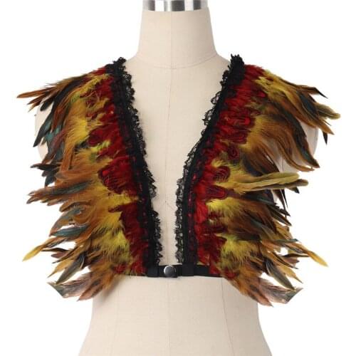 Yellow Feather Body Harness Epaulettes Bra Bondage Shoulder Wings BurningMan Festival Dance Rave Wear Steampunk Goth Lingerie