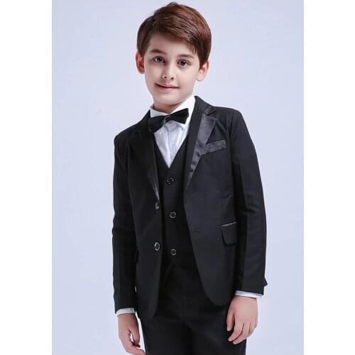 Custom One Button Boy Tuxedos Blue 2020 Peak Lapel Children Suit Royal Blue/Red/Black Kid Prom Suits (Jacket+Vest+Pants)