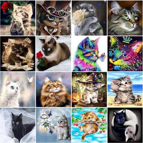 DIY Diamond Painting Full Square Cat Cross Stitch 5D Diamond Embroidery Bead Picture Kits Animals Sale Wall Decoration Adult Set
