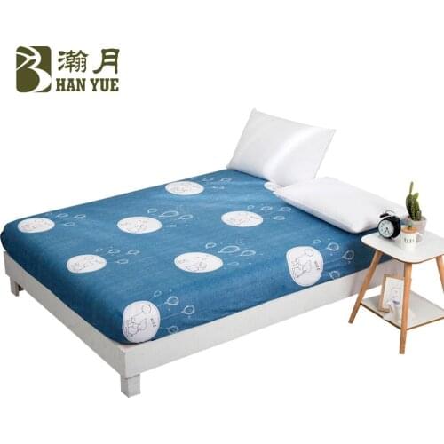 HANYUE Simple Printing Bed Mattress Cover Protector Pad Fitted Sheet Separated Aloe Cotton Bedding Sheet Elastic Home Textile