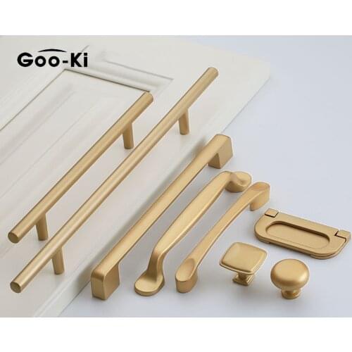 European Style Matte Gold Cabinet Handles Solid Aluminum Alloy Kitchen Cupboard Pulls Drawer Knobs Furniture Handle Hardware