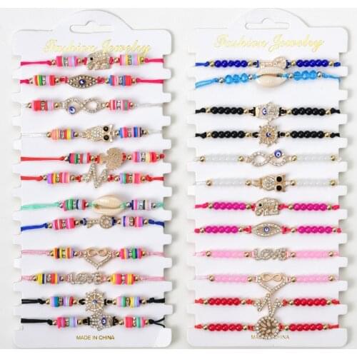 Fashion 24pcs/lot Bohemia Love Heart Bow Crystal Beads Adjustable Handmade Braided Bracelets Bangles For Women Jewelry