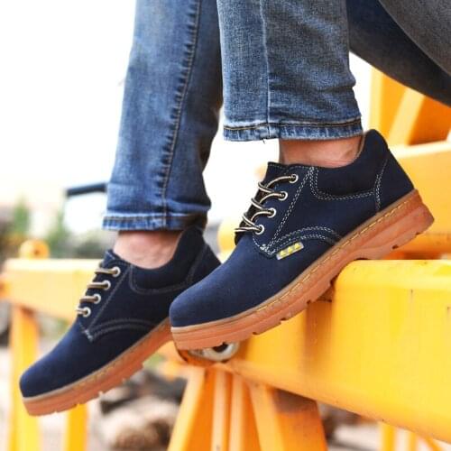 Mens Breathable Outdoor Cow Suede Leather Steel Toe Work Boots Shoes Men Anti-slip Impact Resistant Puncture Proof Safety Shoes