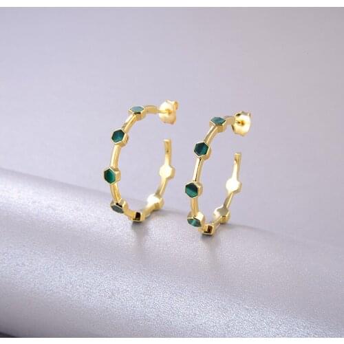 New fashion green malachite earrings for women high jewelry s925 sterling silver retro elegant earrings