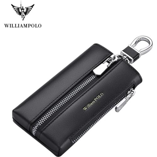 WILLIAMPOLO Key Organizer Fashion Genuine Leather Key Wallet with Hook Zipper Closure Key Case Car Key Case PL196136