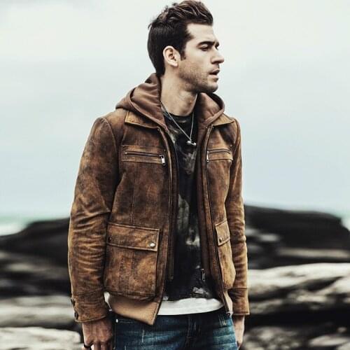 Autumn Winter Genuine Leather Jacket Plus Size Vintage Motorcycle Mens Leather Jacket Chaqueta Cuero Hombre M-129 YY771