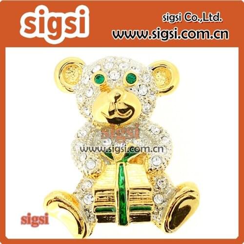 Popular crystal bear brooch jewelry crystal rhinestone animal brooch gold plating for gift