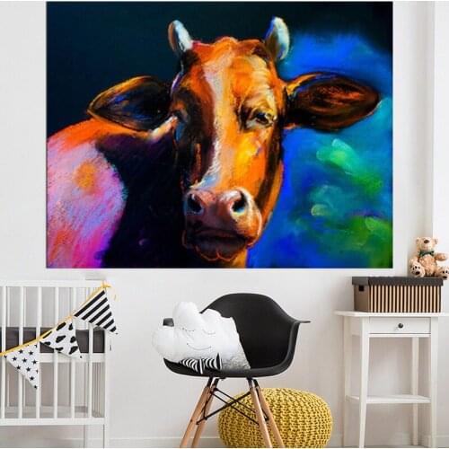 RELIABLI ART Colorful Cow Modern Animal Pictures Canvas Paintings Abstract Posters Wall Art Prints For Room Decoration No Frame