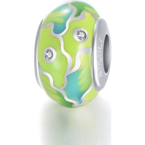 Silver 925 Green Enamel Heart Bead Charm For Diy Necklaces&Bracelets Jewelry Making Brand GW Jewellery Amld025